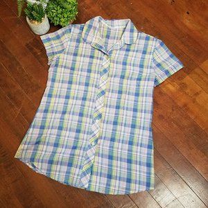 Vintage Blue/Purple Plaid Women's Button Up Top